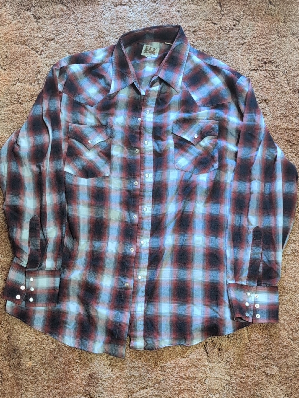 Ely Cattleman Men's Plaid Button-Down Shirt - Red & Blue Sz XL